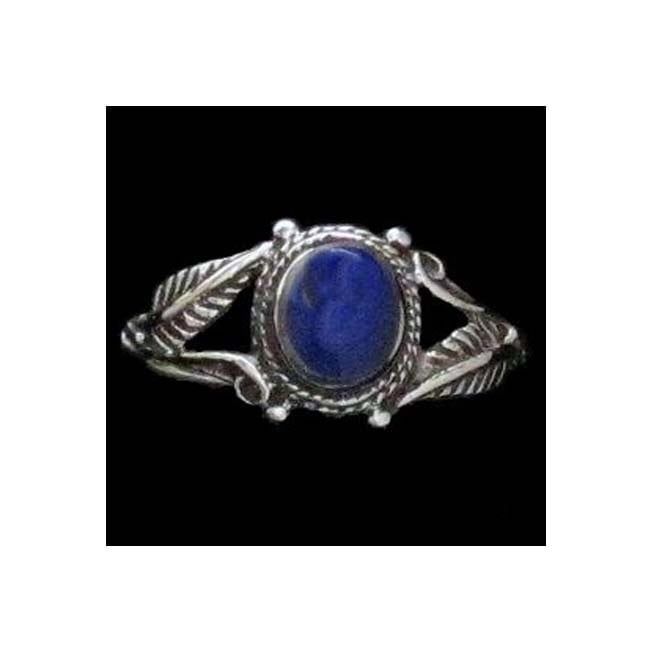 Lapis Bezel Feather Ring Sterling Silver - Size 4