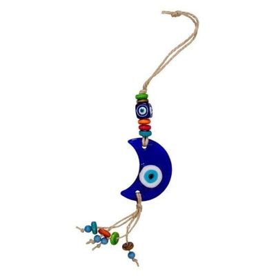 Evil Eye Talisman Glass Moon on Hemp Rope 6"