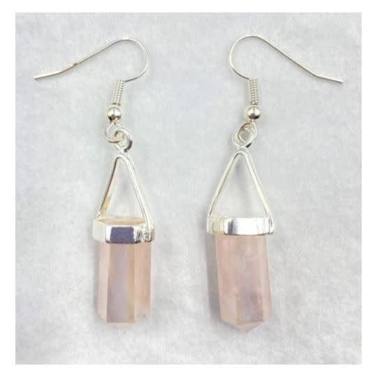 Rose Quartz Aura Point Dangle Sterling Silver Earrings