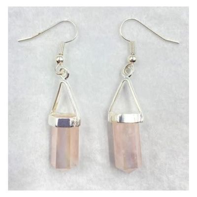 Rose Quartz Aura Point Dangle Sterling Silver Earrings