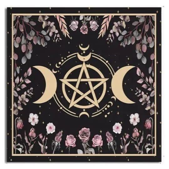 Tarot / Altar Cloth: Triple Moon Pentagram