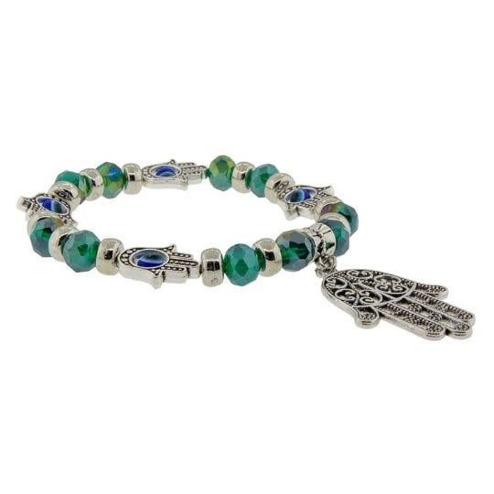 Evil Eye Green Bracelet w Fatima / Hamsa Hand