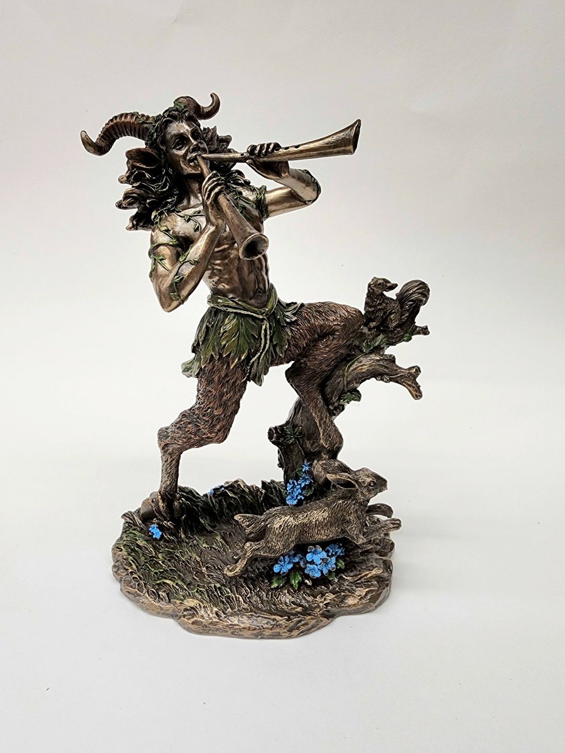 Satyr / Pan Greek God Playing Aulos Statue 8.5&quot;