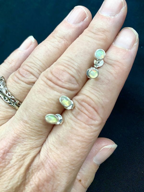 Ethiopian Opal Earrings Studs Sterling Silver 925