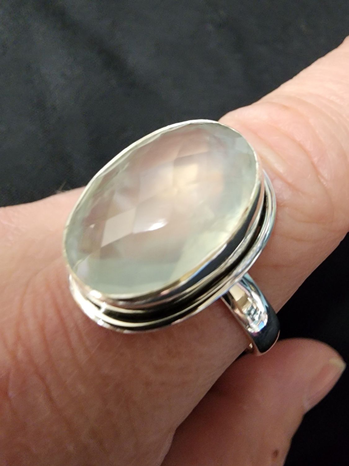 Prehnite Faceted Sterling Silver Ring  12.5