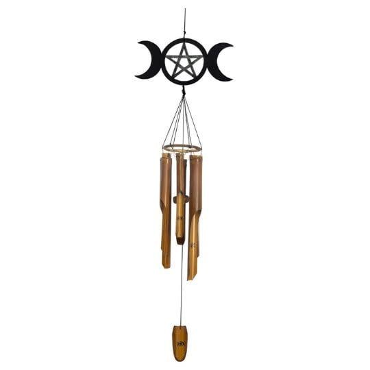 Bamboo Windchime Triple Moon Pentacle 22&quot;