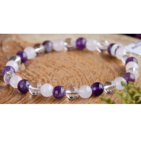 Amethyst,  Rose and Clear Quartz  6MM Bracelet