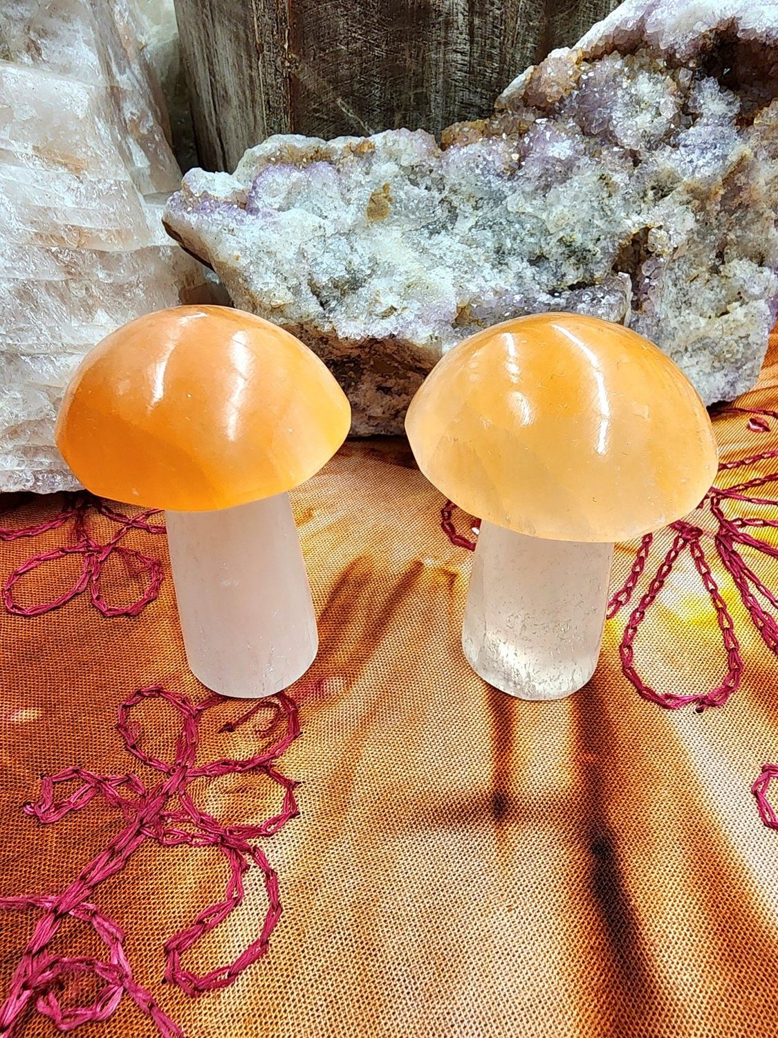 Peach Selenite Mushrooms 2.5&quot; - 3&quot;