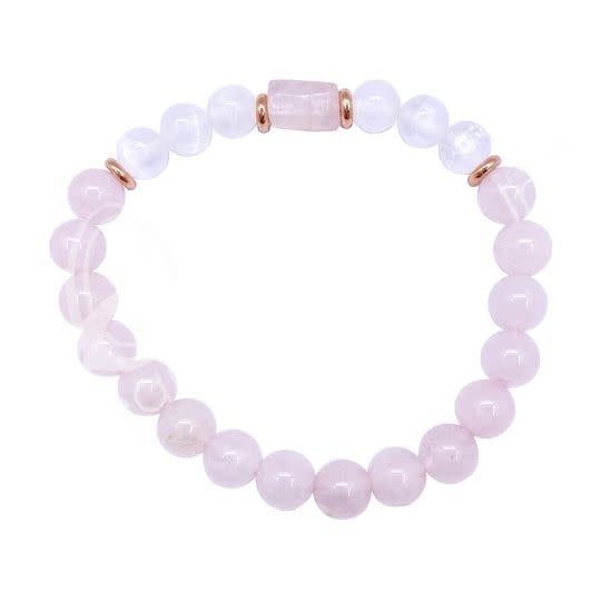 Rose Quartz, Selenite and Copper Bracelet 8MM