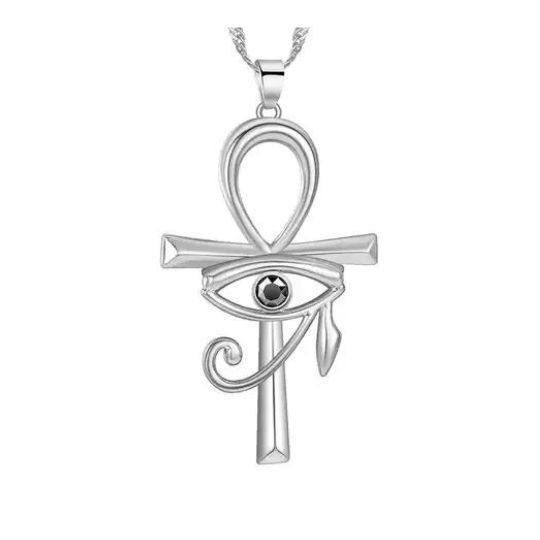 Ankh with Eye of Horus &amp; Black Obsidian Pendant 1.75&quot;