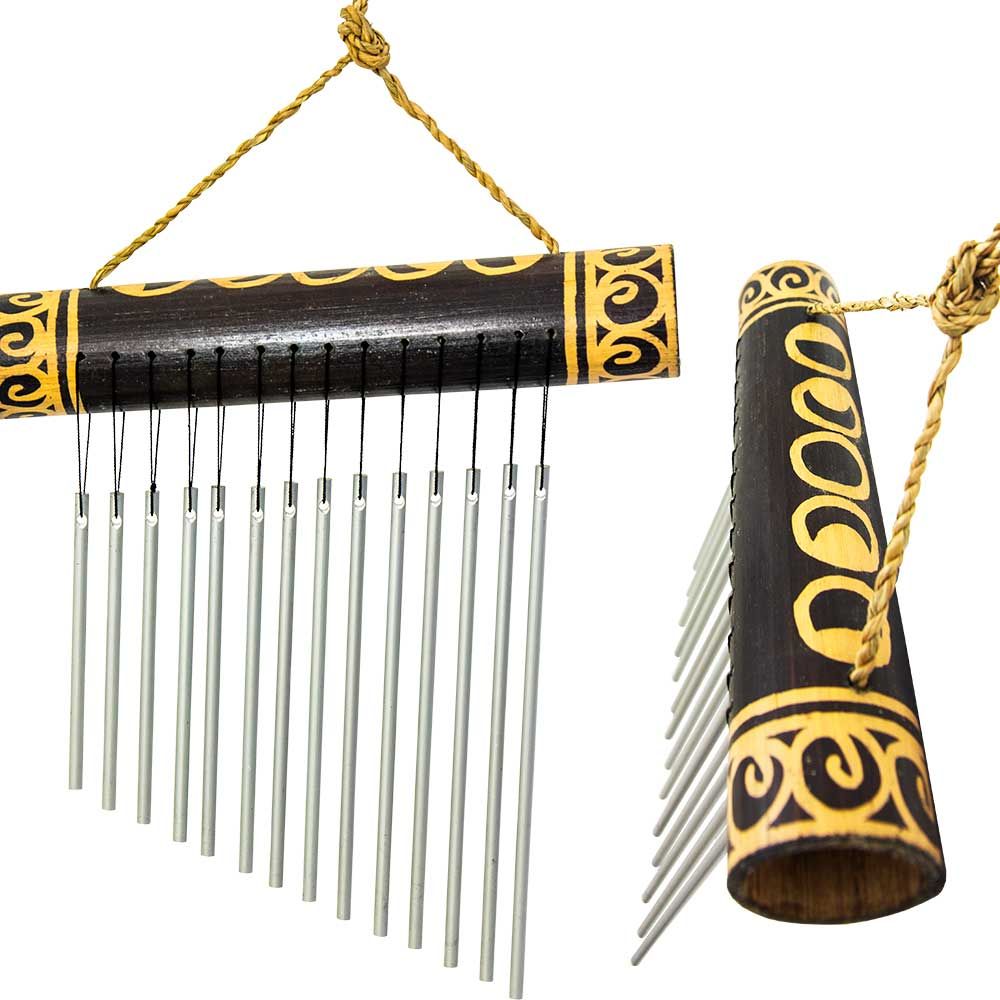 Bamboo and Metal Windchime with Moon Phases