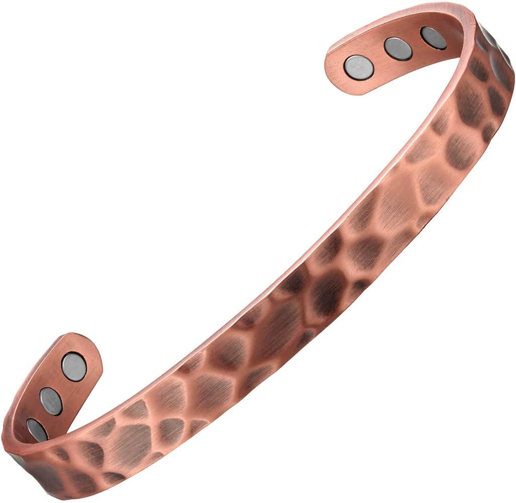 Magnetic Copper Bracelet with Hammered Metal Design