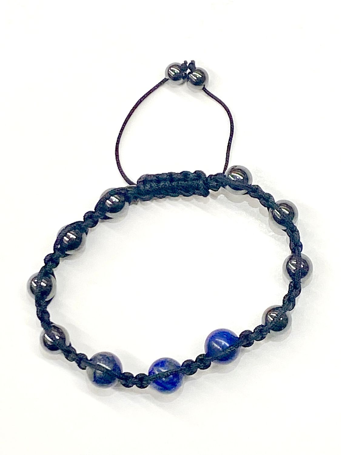Adjustable Bracelet with 8mm Magnetic Hematite and Lapis Lazuli