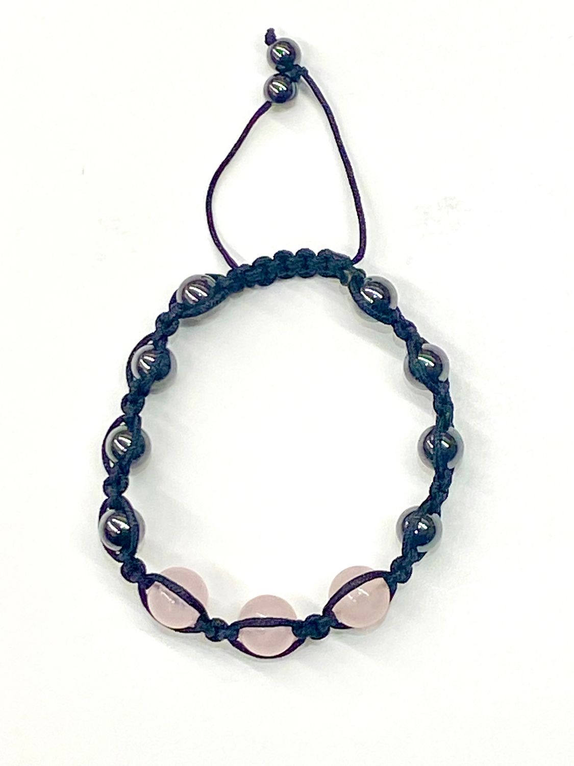 Adjustable Bracelet with 8mm Magnetic Hematite and Rose Quartz