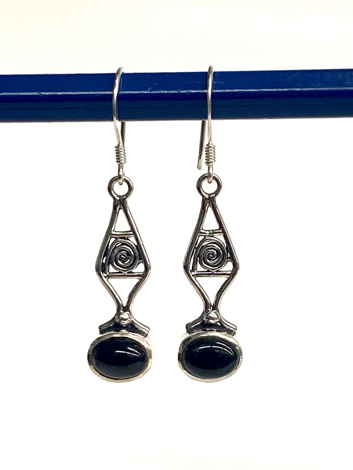 Black Onyx Spiral Sterling Silver Earrings