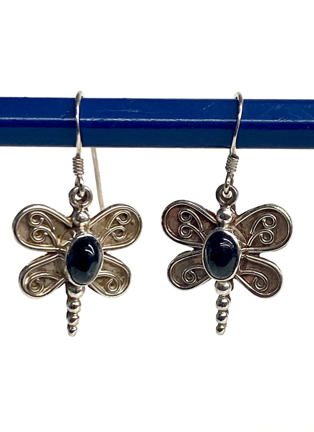 Black Onyx Dragonfly Sterling Silver Earrings