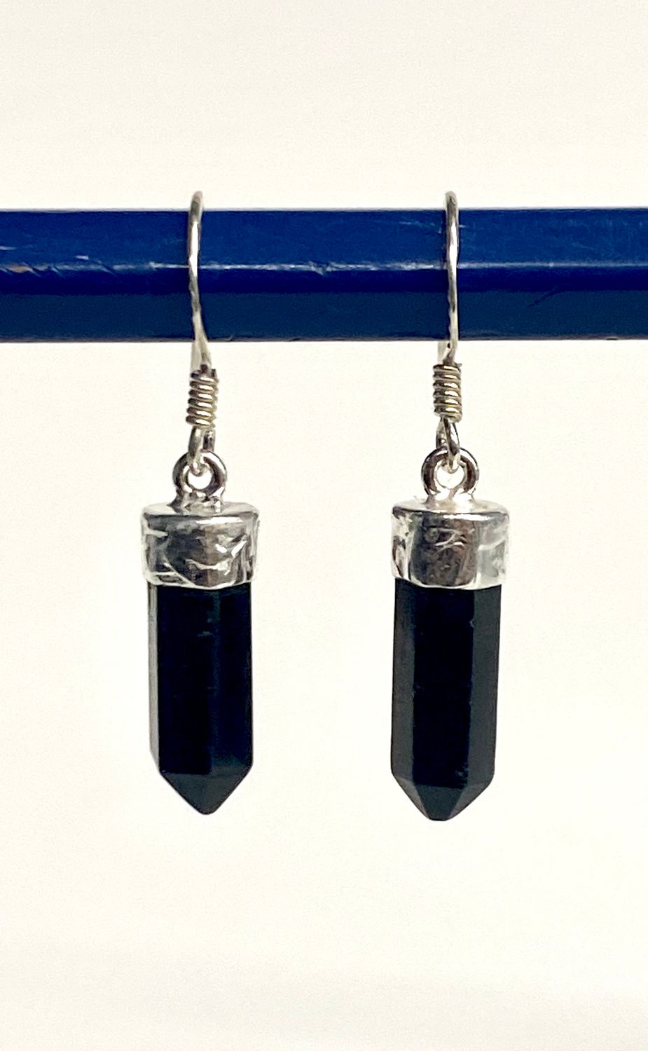 Black Onyx Point Earrings - Sterling Silver