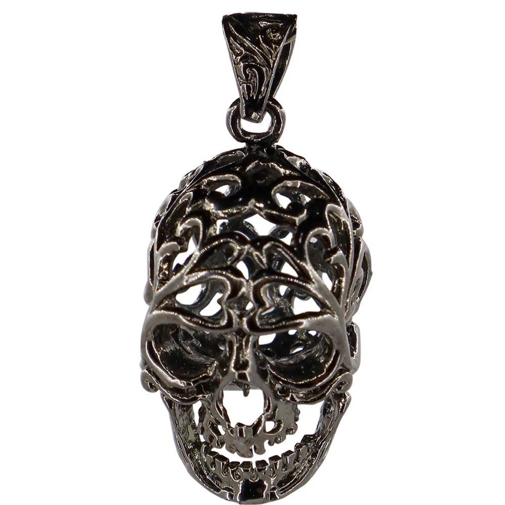 Black Skull Cage Pendant 1&quot; with Chain