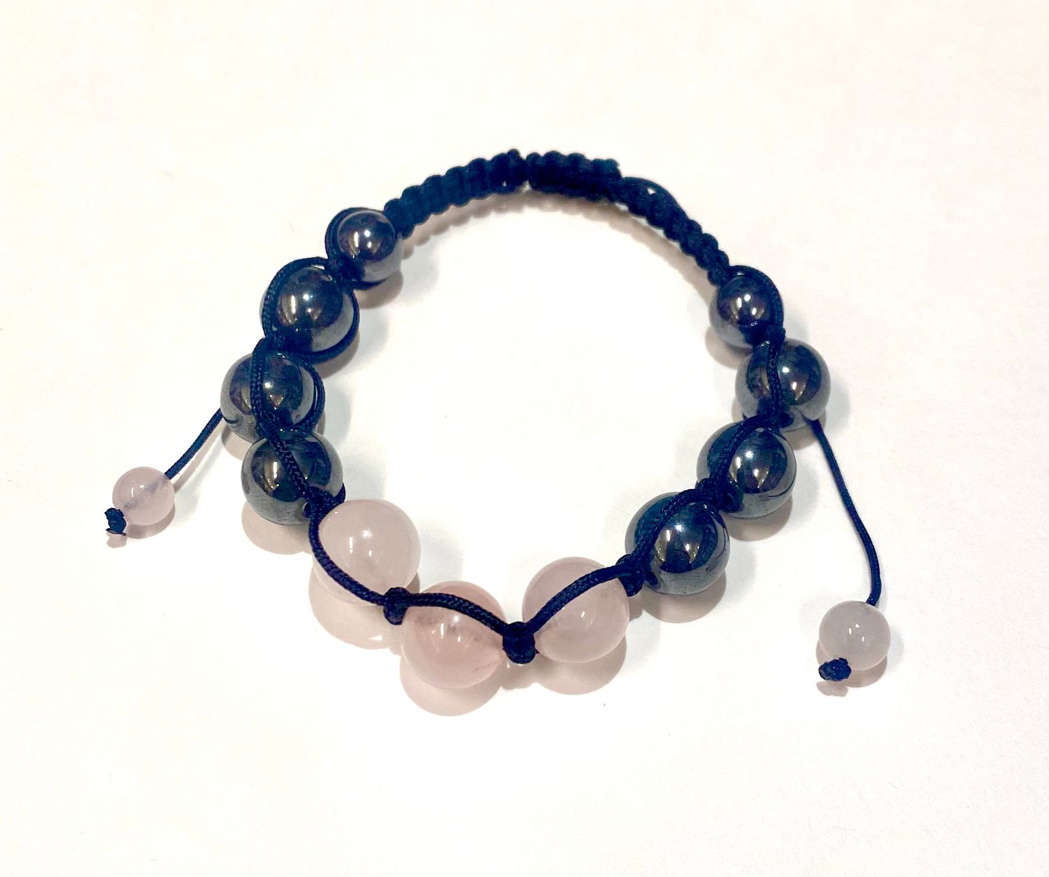 Adjustable Bracelet with 8mm Hematite and Rose Quartz