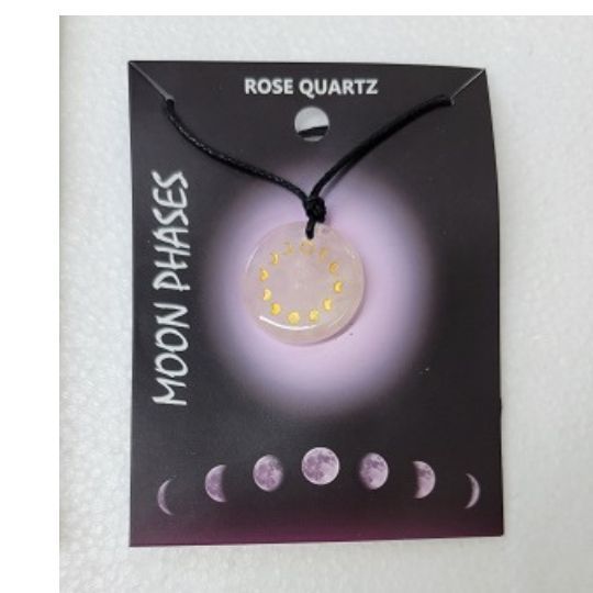 Rose Quartz Moon Phases Necklace Round