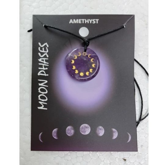 Amethyst Moon Phases Necklace Round