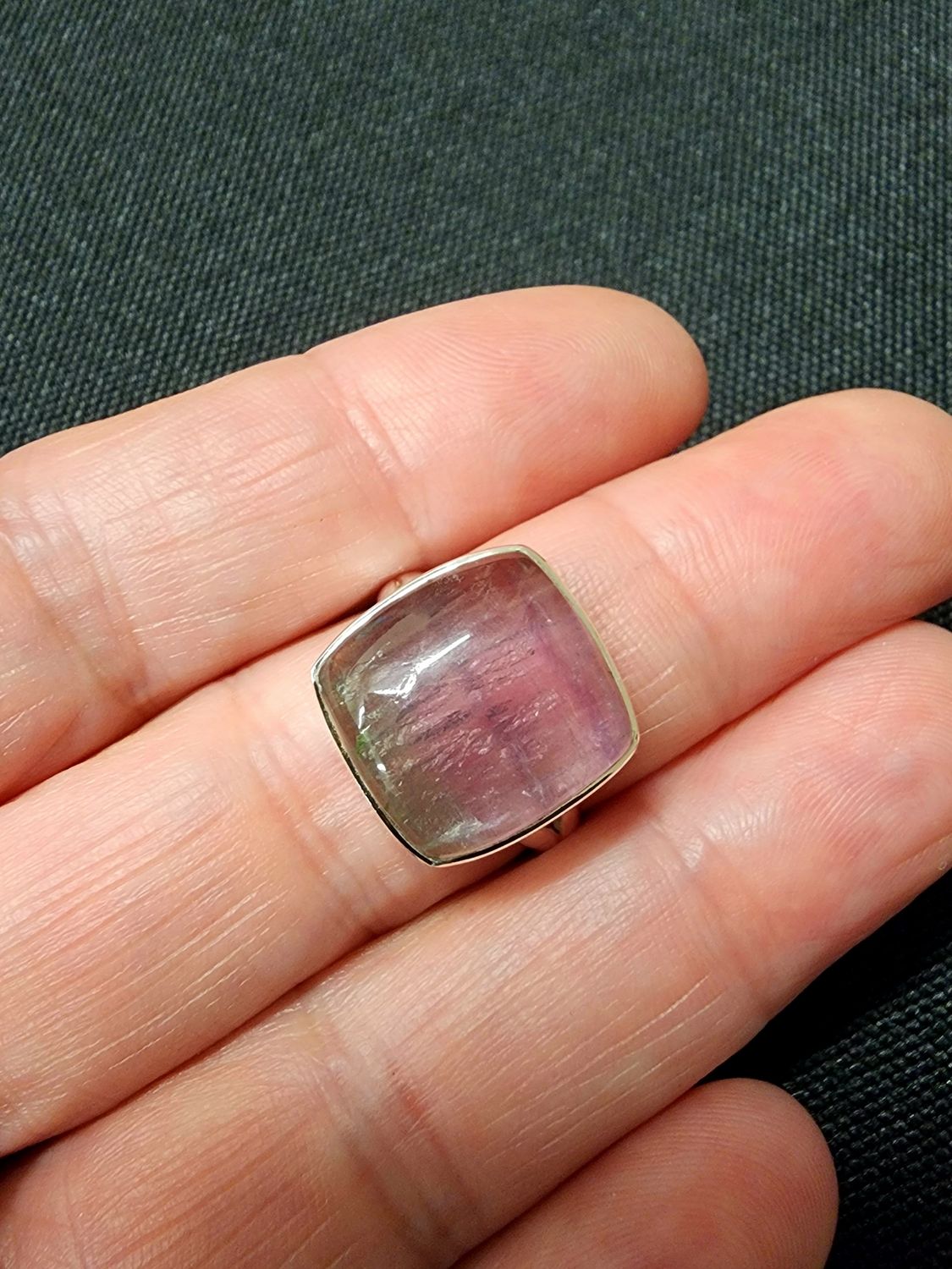 Rainbow Fluorite Ring - Size 7 Sterling Silver