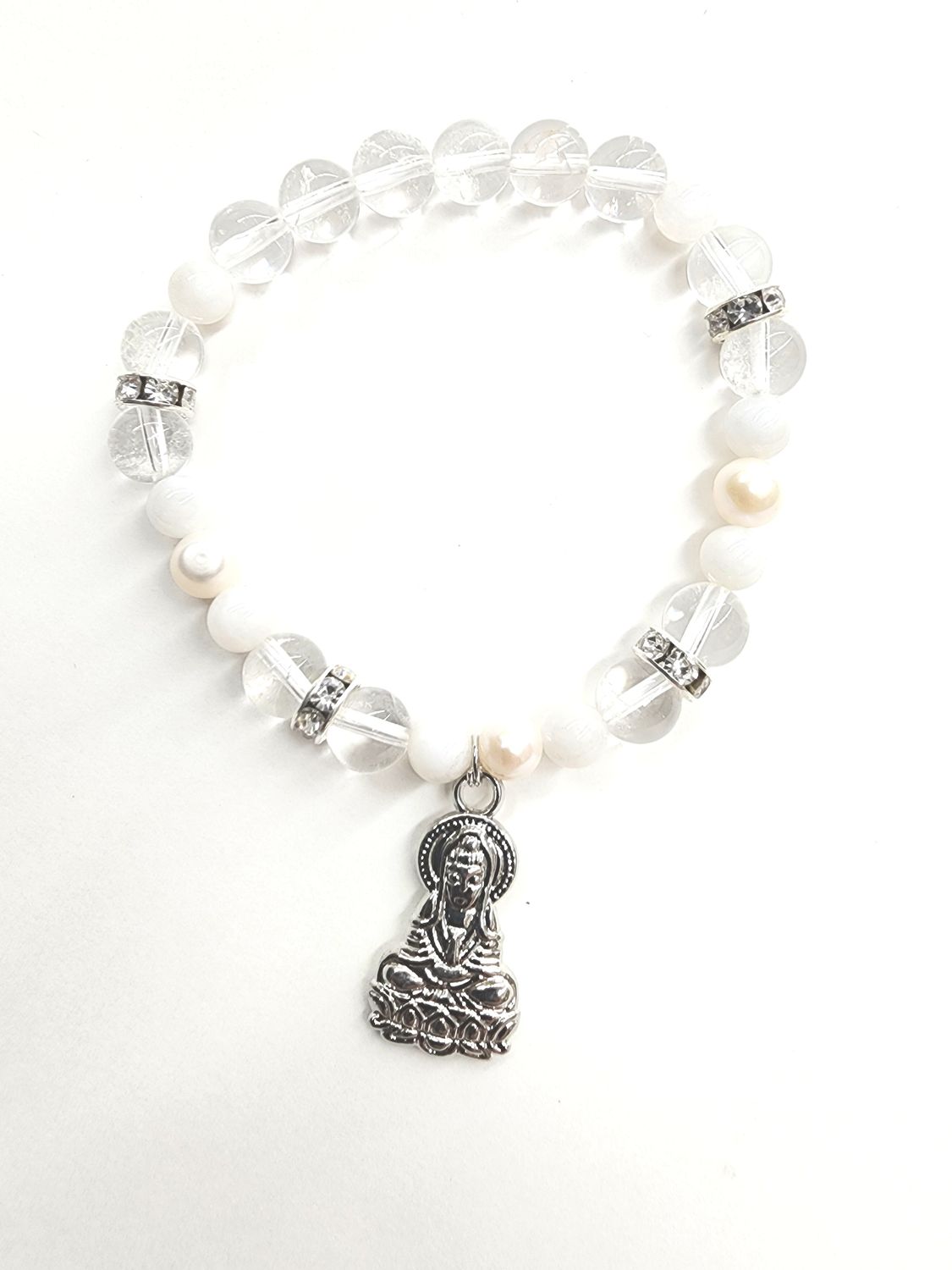 Quartz &amp; Moonstone &amp; Pearl Buddha Charm Bracelet