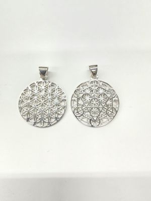 Double Sided Flower of Life &amp; Metatron 1.25&quot; Pendant Sterling Silver