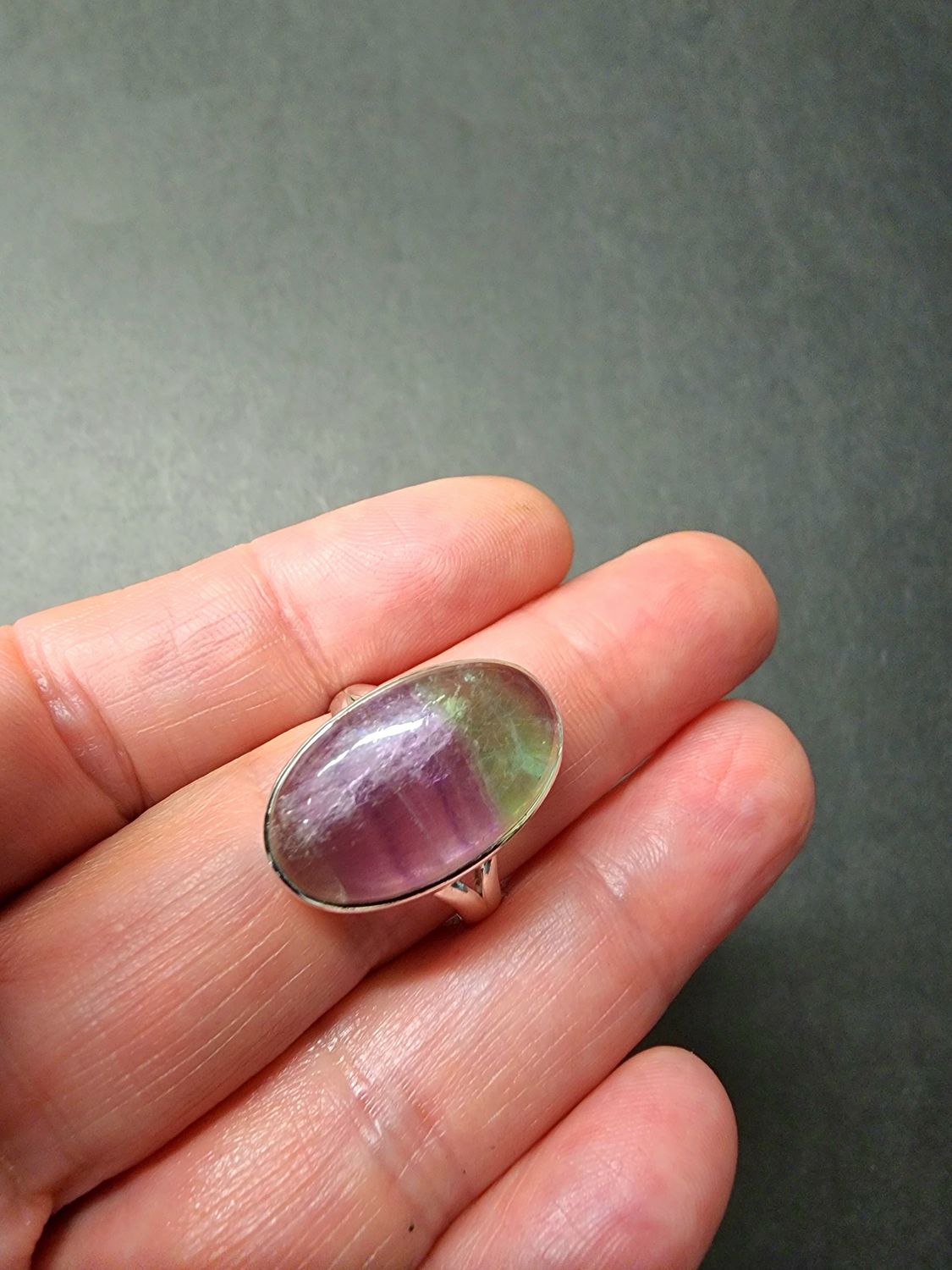Rainbow Fluorite Ring - Size 9 Sterling Silver