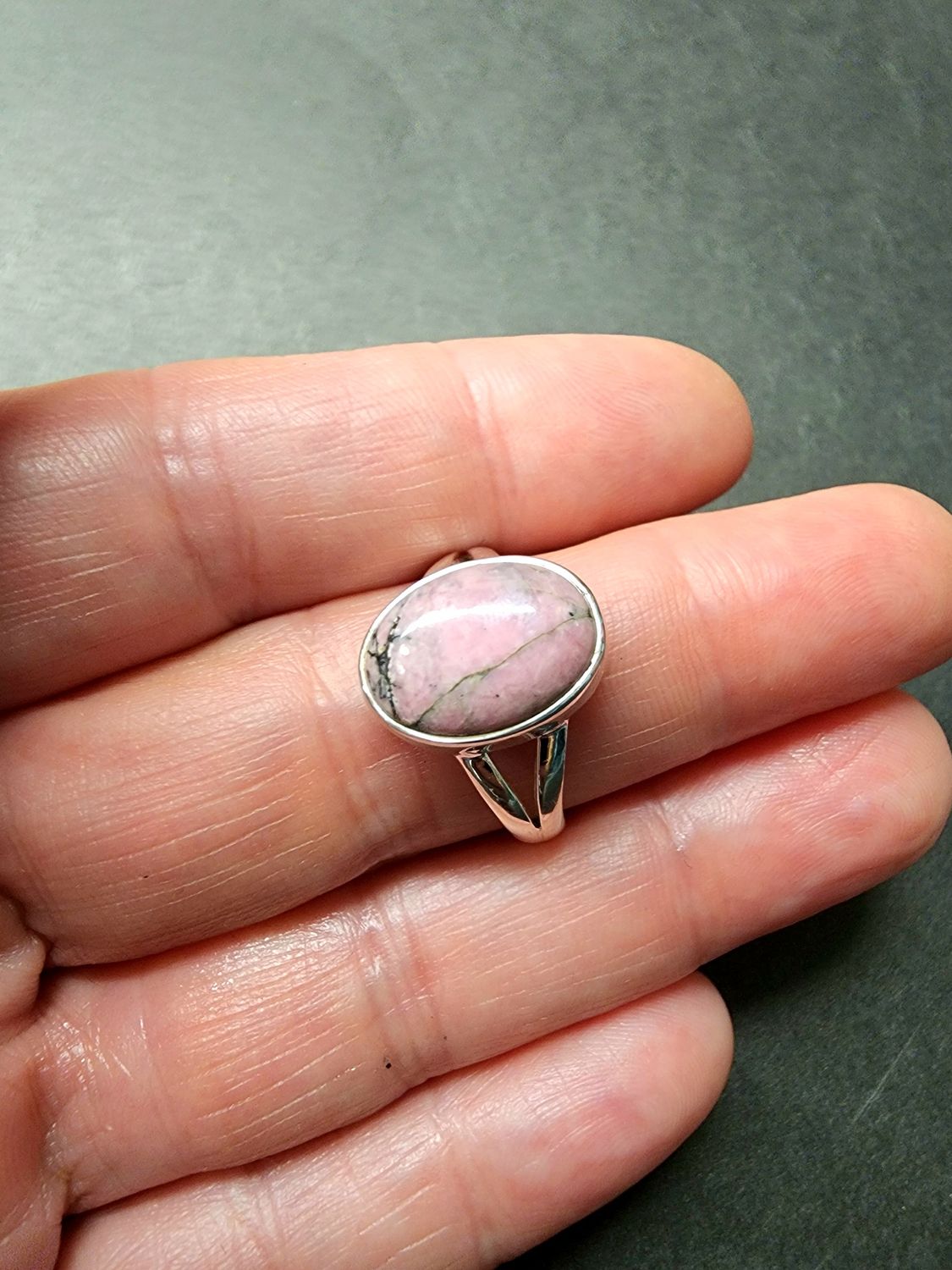 Rhodonite Ring - Size 9 Sterling Silver