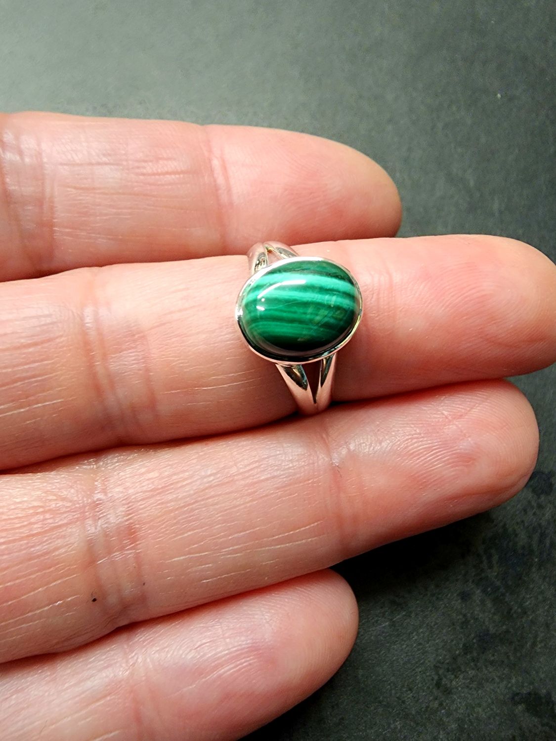 Malachite Sterling Silver Ring - Size 6