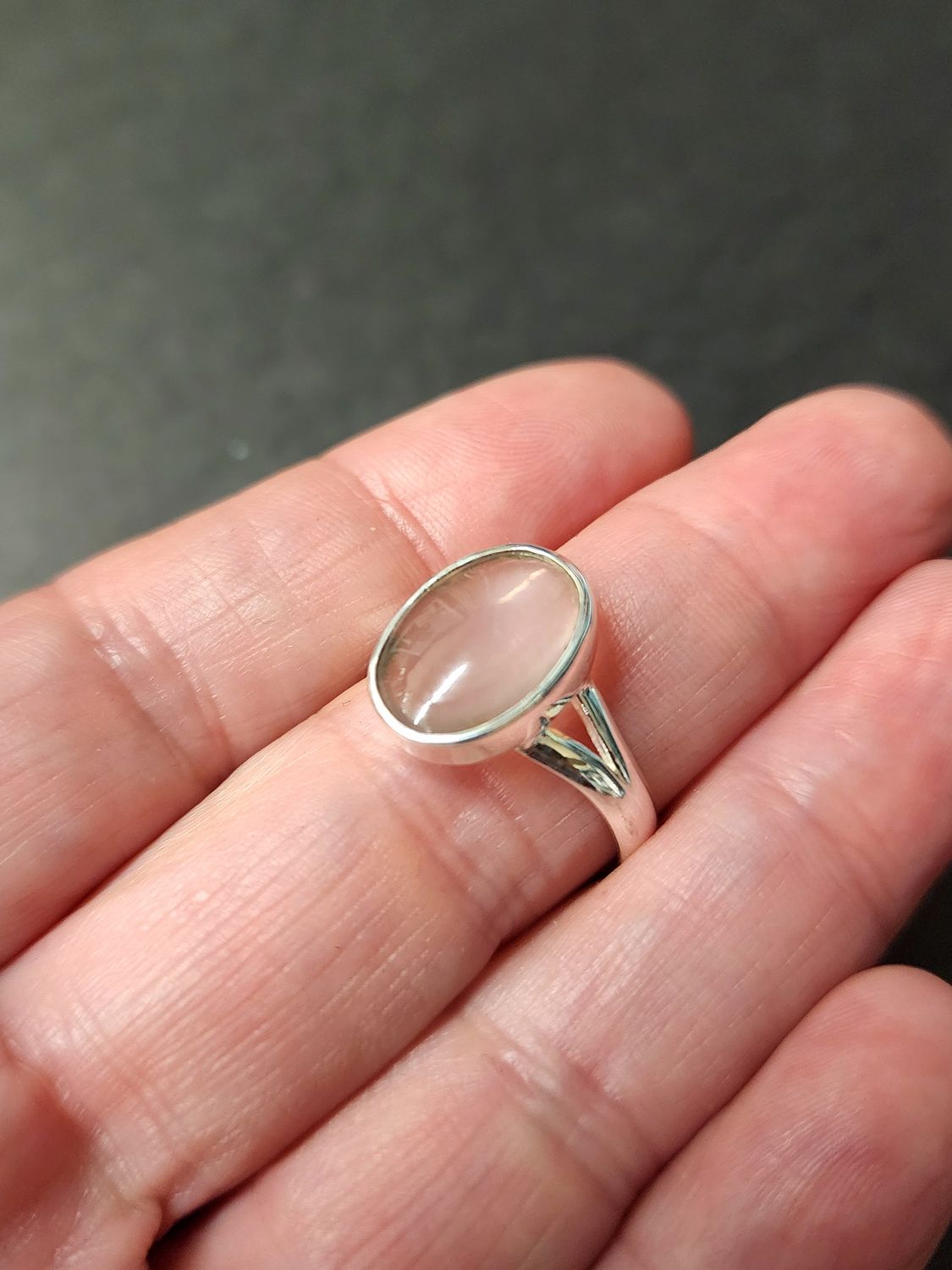 Rose Quartz Ring - Size 9 Sterling Silver