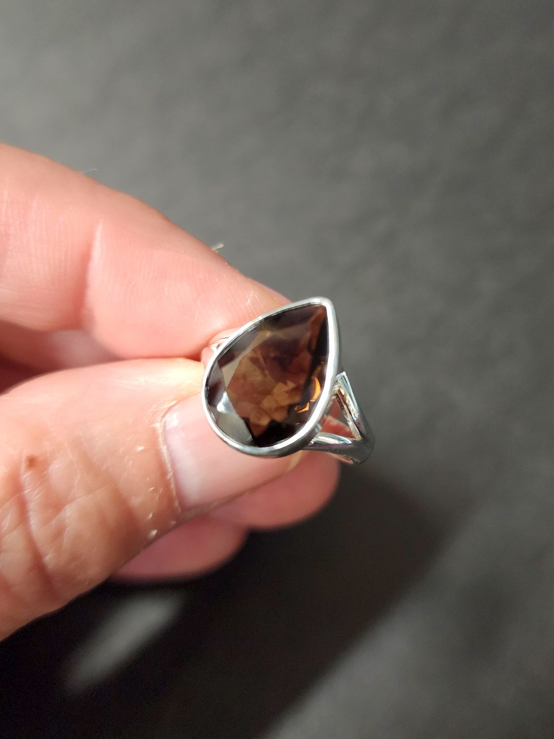 Smoky Quartz Ring A -  Size 6 Sterling Silver