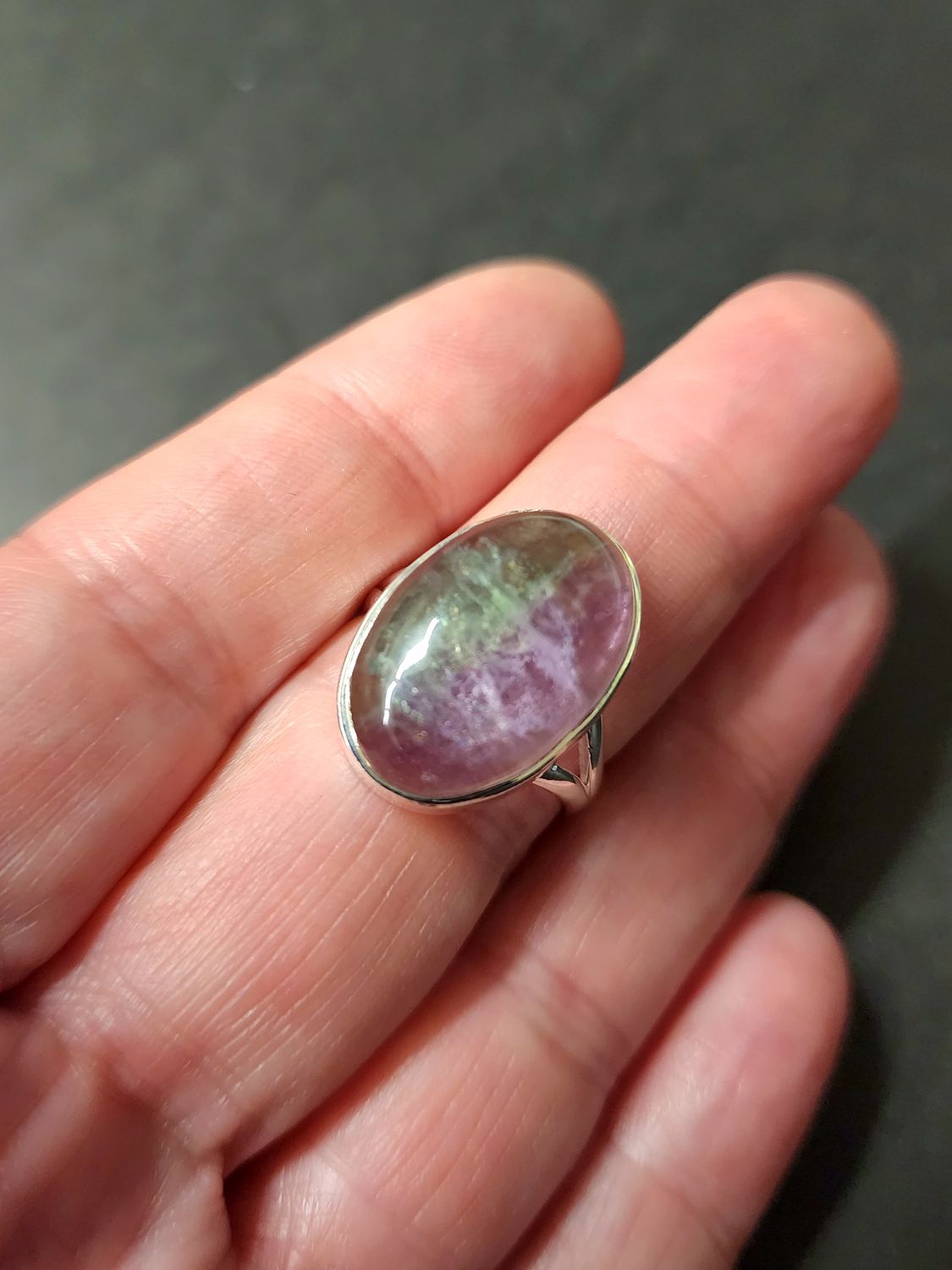 Rainbow Fluorite Ring  - Size 8 Sterling Silver