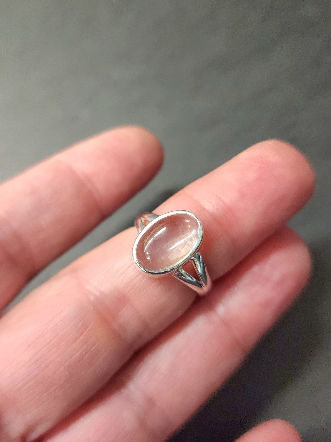 Rose Quartz Ring E - Size 6 Sterling Silver