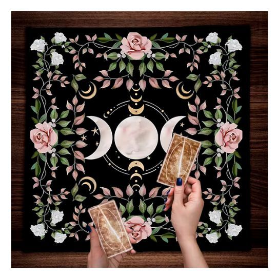 Tarot / Altar Cloth: Triple Goddess Moons and Roses