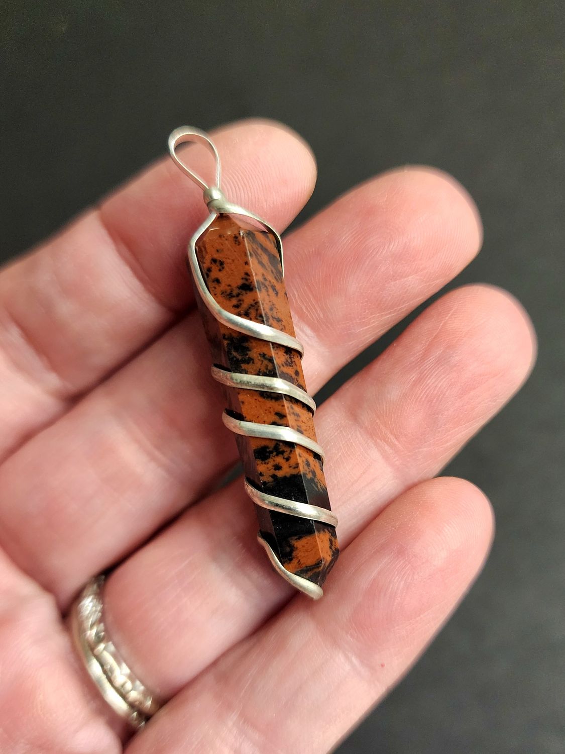 Mahogany Obsidan Spiral Wrapped Pendant