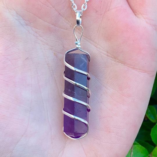 Amethyst Spiral Wrapped Pendant Point