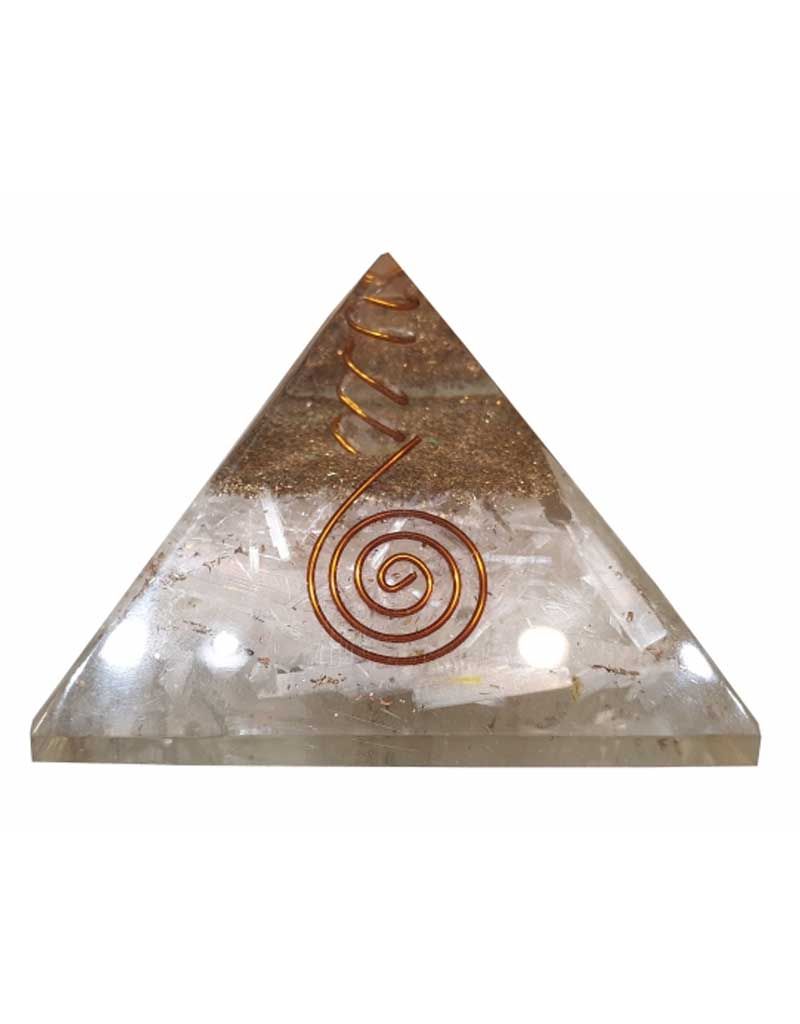 Selenite Orgonite Pyramid with Copper 3 x 3 x 2.5&quot;