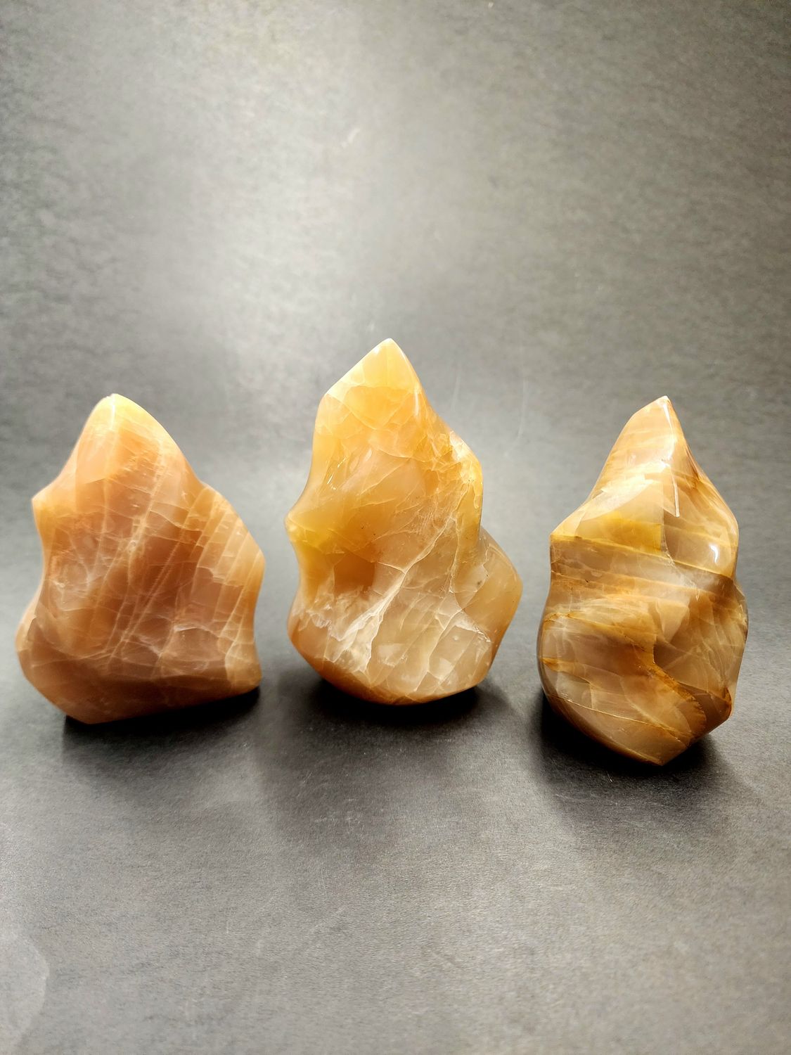 Peach Moonstone Flame Carvings