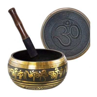OM Black &amp; Gold 5.5″ Singing Bowl - Sacral D