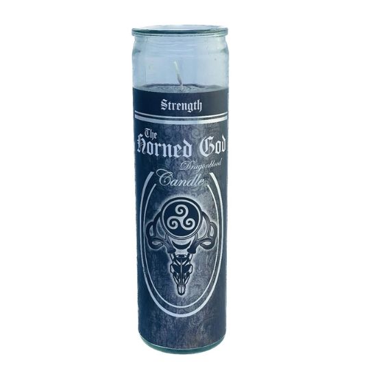 Glass Ritual Candle - The Horned God - Dragonblood 8&quot;