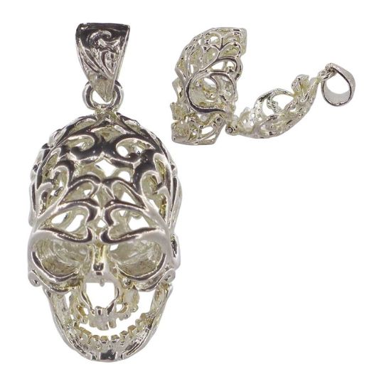 Silver Finish Skull Cage Pendant 1&quot;