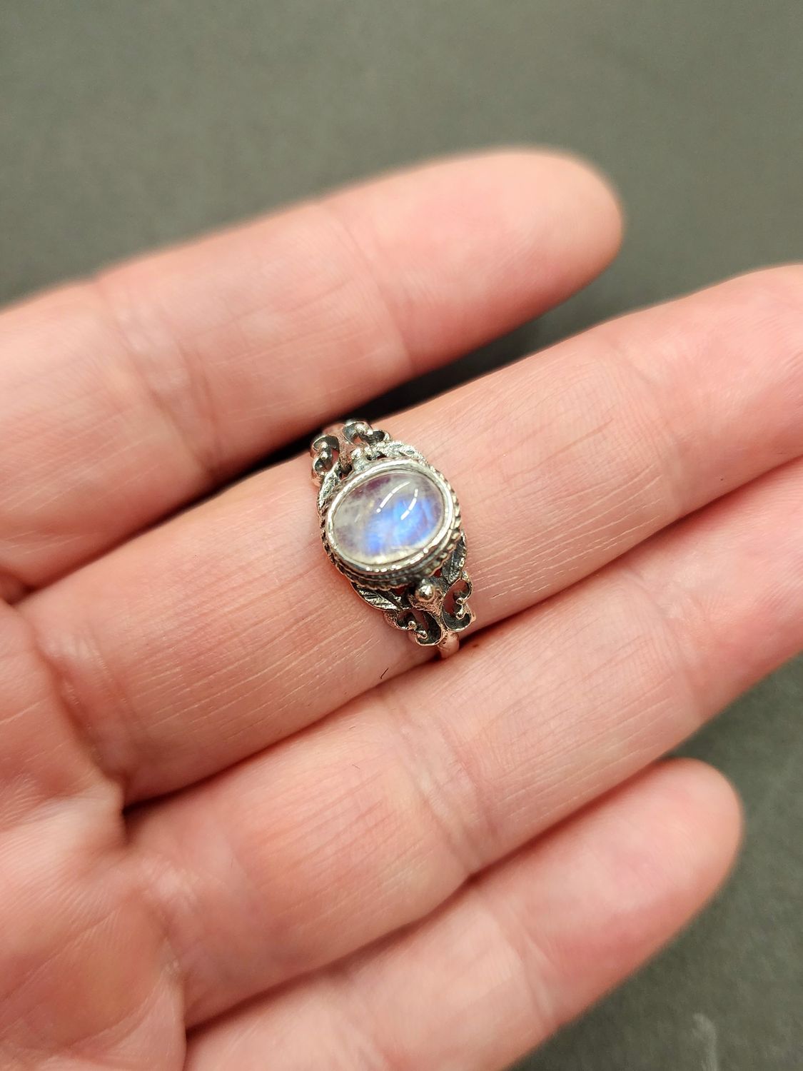 Rainbow Moonstone Ring A - Size 10 Sterling Silver