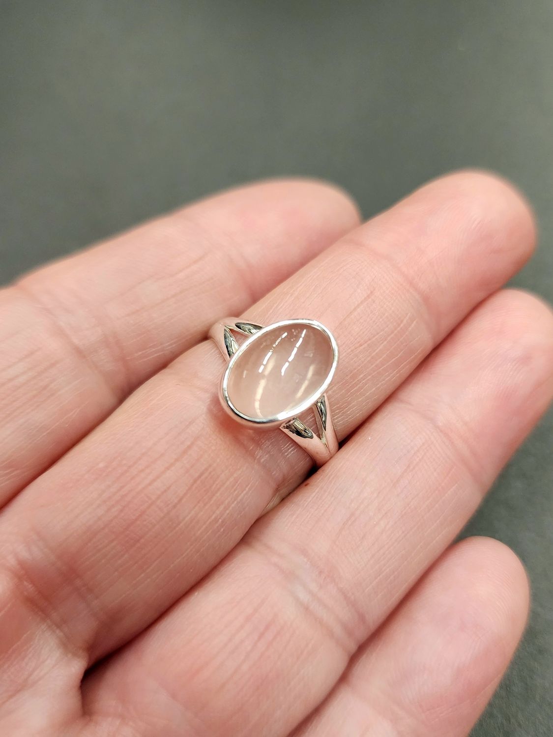 Rose Quartz Ring B - Size 8 Sterling Silver