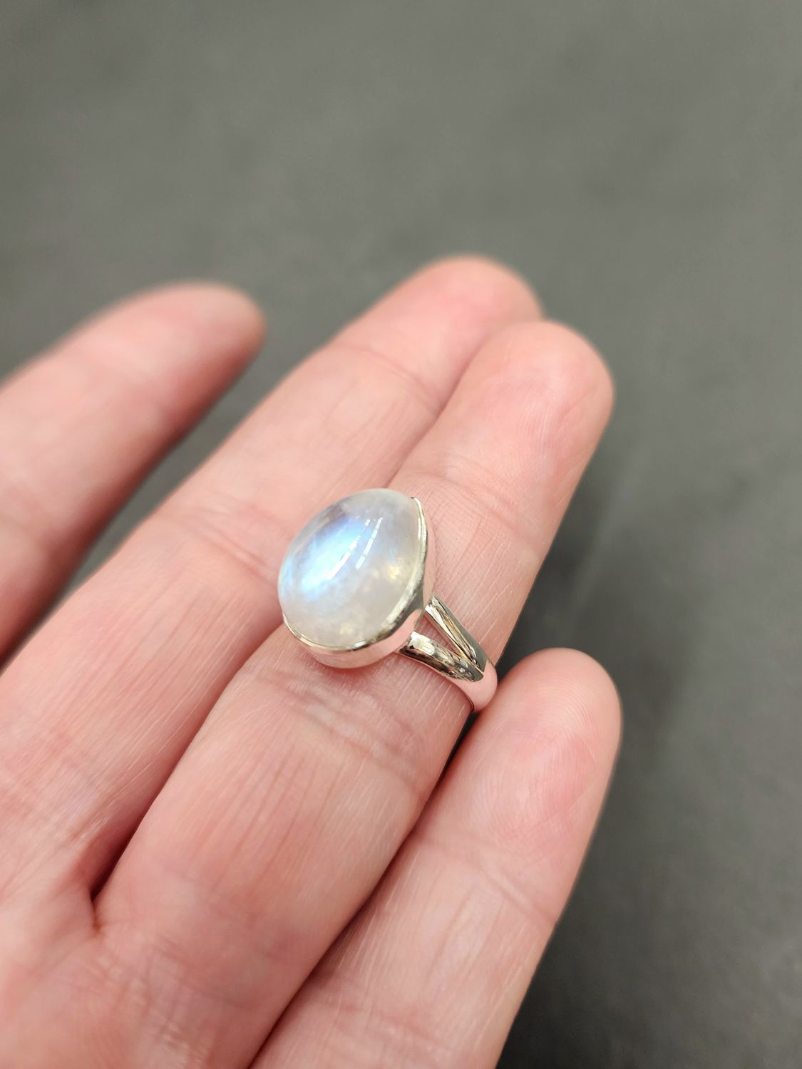 Rainbow Moonstone Ring C - Size 6 Sterling Silver