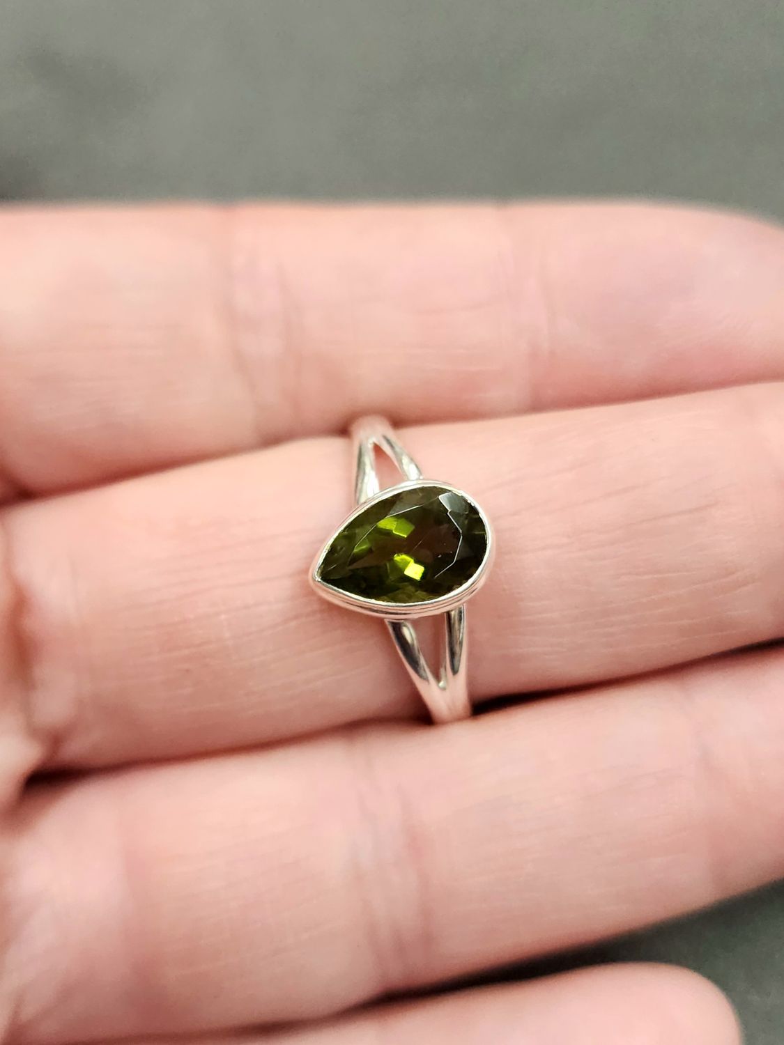 Moldavite Ring - Size 10 Sterling Silver Faceted