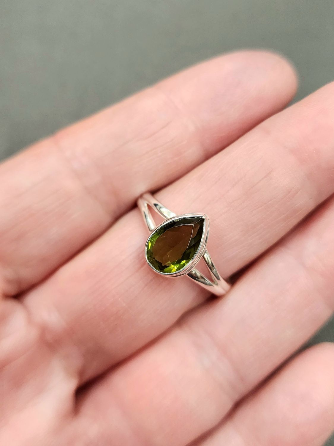 Moldavite Ring B - Size 10 Sterling Silver Faceted