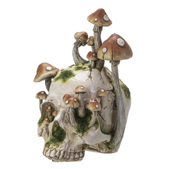 Skull With Mushrooms Statue 8&quot;