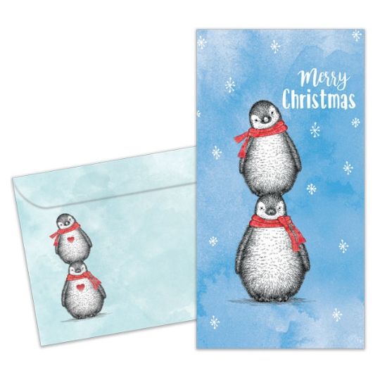 Boho Christmas Penguins Greeting Card